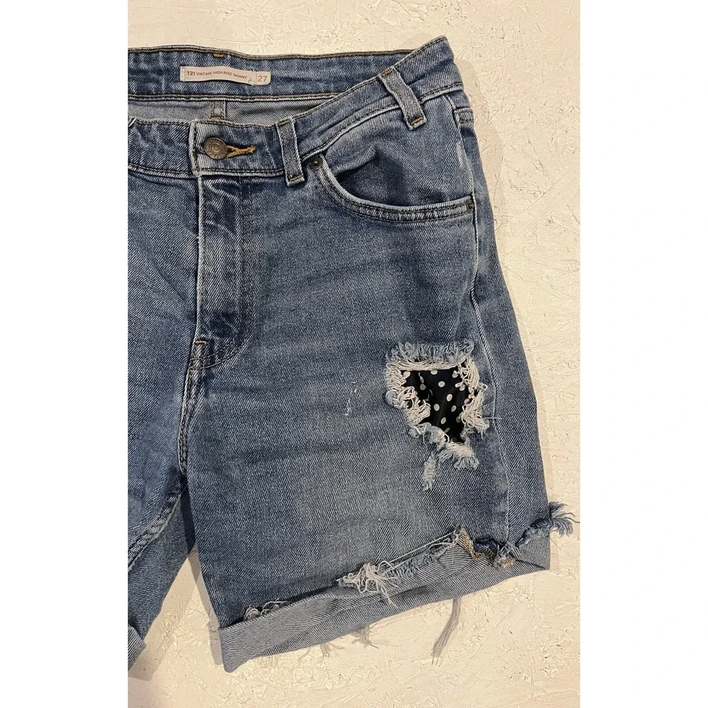 Levis Orange Tab Vintage High Rise Skinny Denim Shorts Womens Size 27 Distressed